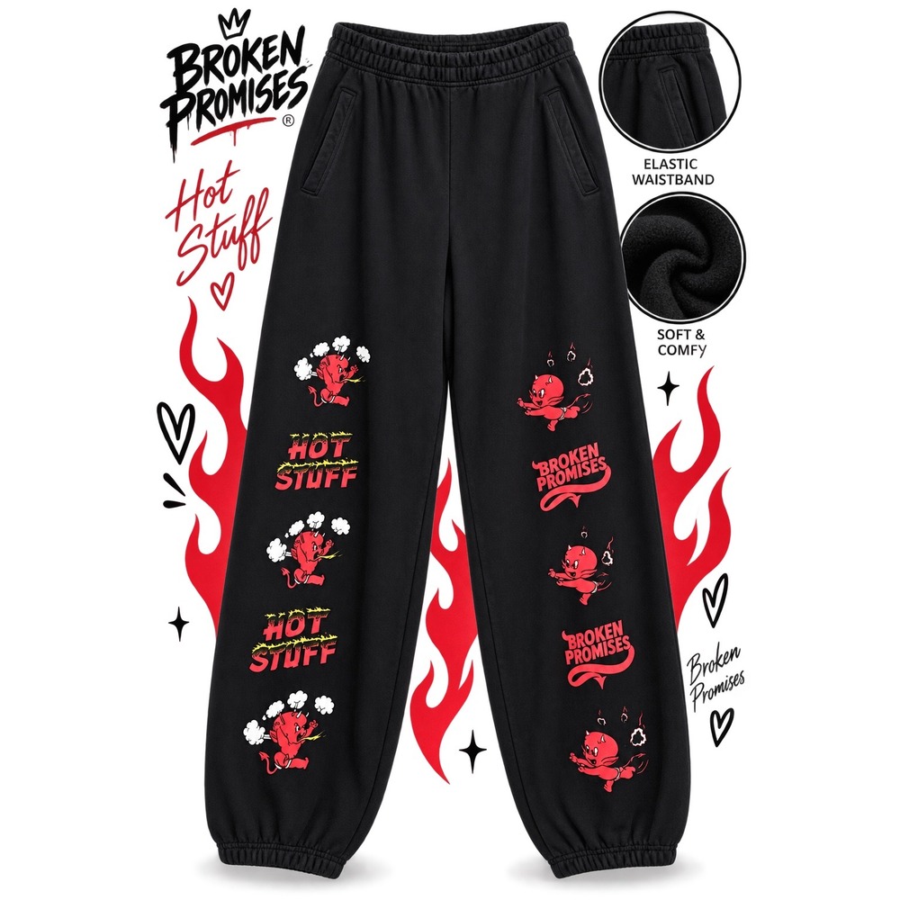 Broken Promises Hot Stuff the Little Devil Black Graphic Sweatpants Large